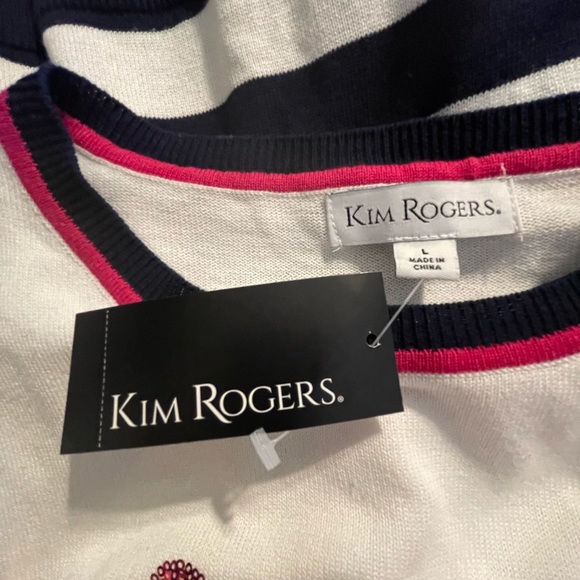 Kim Rogers Sequin Bow Embellished Striped Sweater L FREE SHIP - Picture 4 of 5